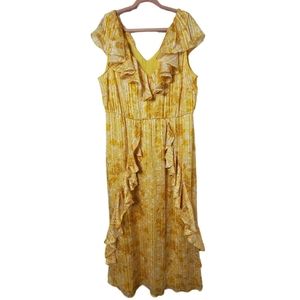 Women's yellow striped sleeveless dress ruffle dress